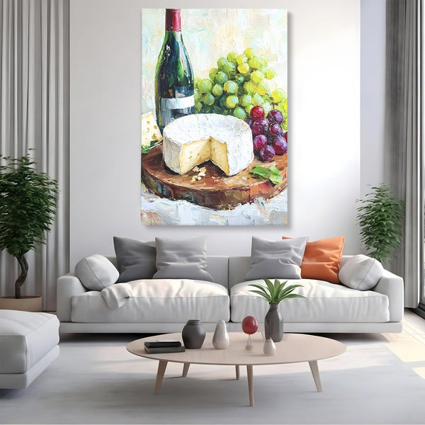 Leinwand Premium Canvas Wall Art, LuxCanva® N1064, Aromen Aromen, Trauben, Früchte, Glas, Wein, Getränk, Käse, Rustikal, Tradition, Köstlich, Essen, Restaurant, Küche