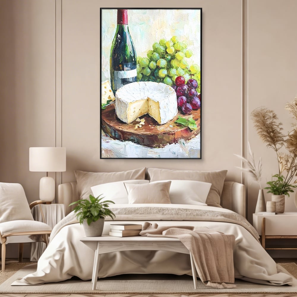 Leinwand Premium Canvas Wall Art, LuxCanva® N1064, Aromen Aromen, Trauben, Früchte, Glas, Wein, Getränk, Käse, Rustikal, Tradition, Köstlich, Essen, Restaurant, Küche