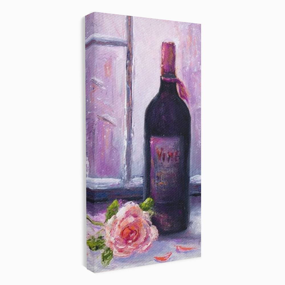 Leinwand Wandkunst Canvas Premium, LuxCanva® N1065, Ein romantischer Abend, Rose, Blume, Blütenblätter, Glas, Wein, Fenster, Fenster, Parfüm, Atmosphäre, Kneipe, Lounge, Bar, Restaurant, Küche