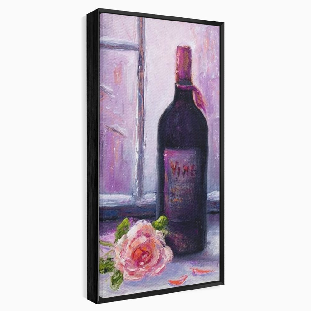 Leinwand Wandkunst Canvas Premium, LuxCanva® N1065, Ein romantischer Abend, Rose, Blume, Blütenblätter, Glas, Wein, Fenster, Fenster, Parfüm, Atmosphäre, Kneipe, Lounge, Bar, Restaurant, Küche