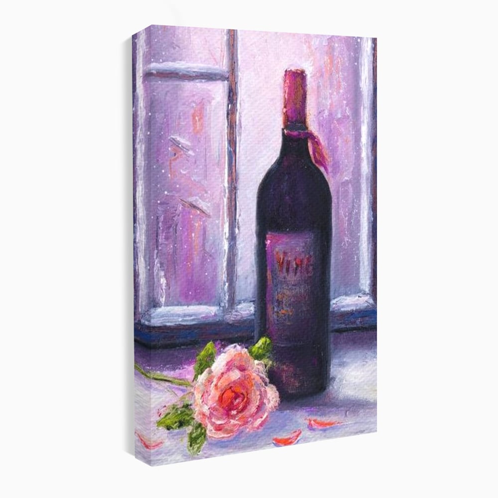 Leinwand Wandkunst Canvas Premium, LuxCanva® N1065, Ein romantischer Abend, Rose, Blume, Blütenblätter, Glas, Wein, Fenster, Fenster, Parfüm, Atmosphäre, Kneipe, Lounge, Bar, Restaurant, Küche