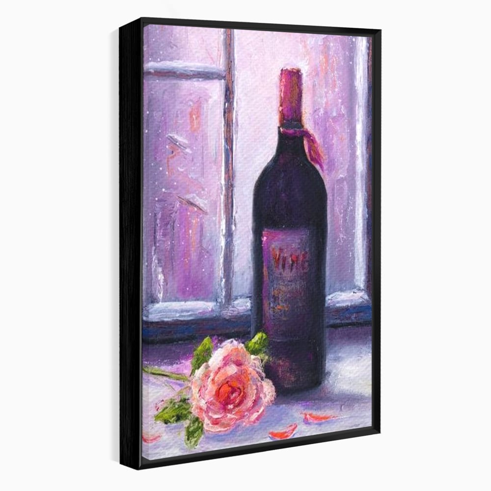 Leinwand Wandkunst Canvas Premium, LuxCanva® N1065, Ein romantischer Abend, Rose, Blume, Blütenblätter, Glas, Wein, Fenster, Fenster, Parfüm, Atmosphäre, Kneipe, Lounge, Bar, Restaurant, Küche