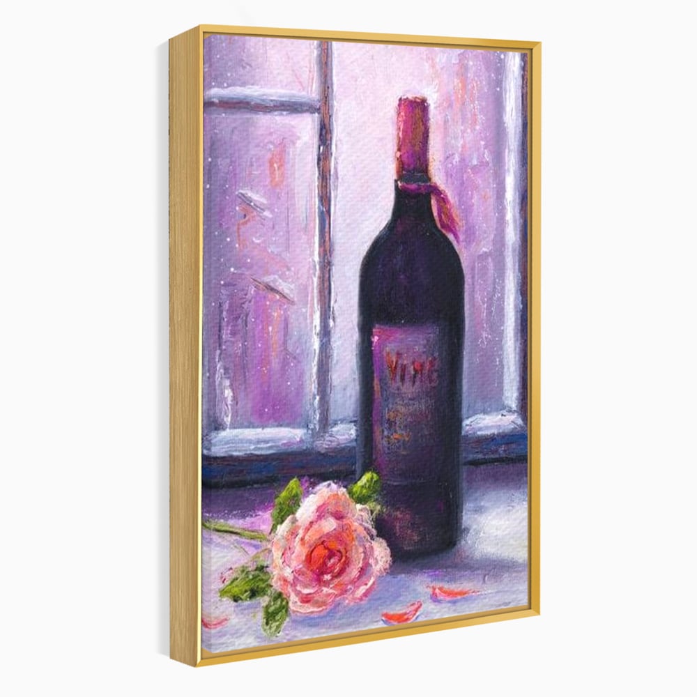 Leinwand Wandkunst Canvas Premium, LuxCanva® N1065, Ein romantischer Abend, Rose, Blume, Blütenblätter, Glas, Wein, Fenster, Fenster, Parfüm, Atmosphäre, Kneipe, Lounge, Bar, Restaurant, Küche