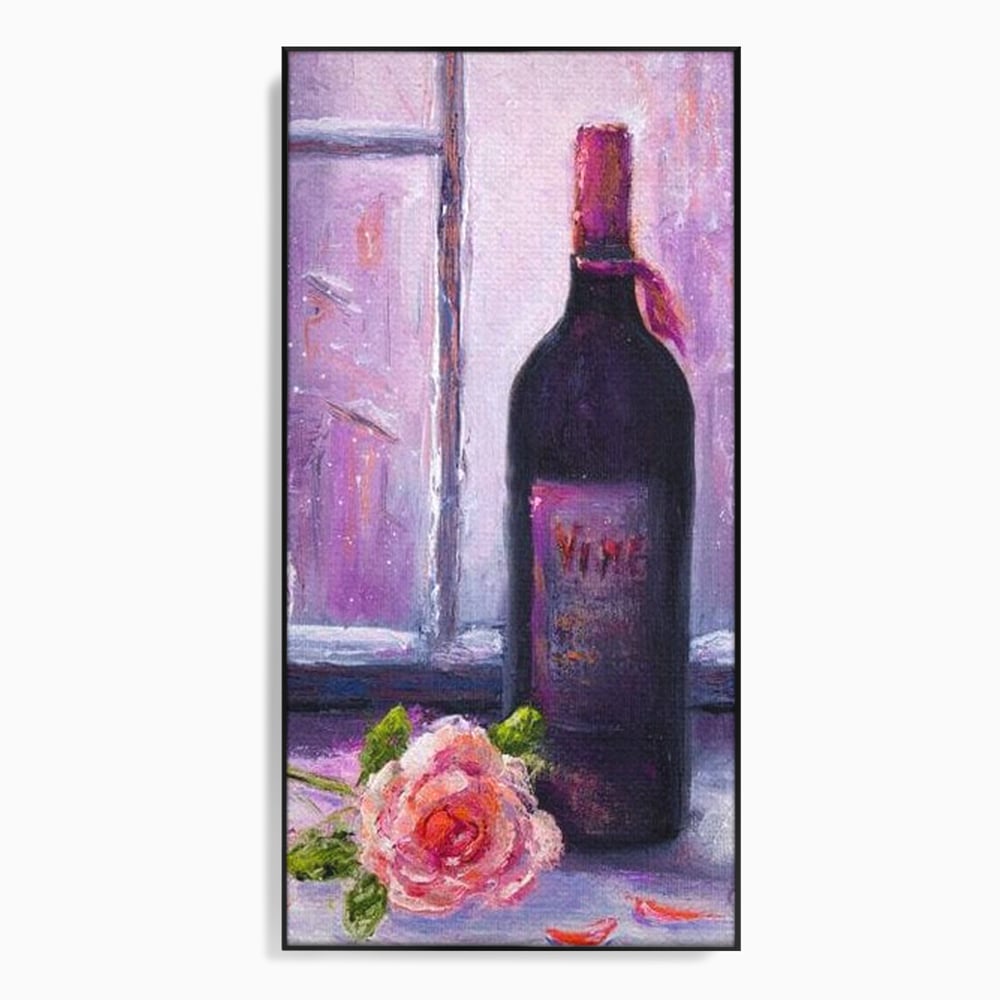 Leinwand Wandkunst Canvas Premium, LuxCanva® N1065, Ein romantischer Abend, Rose, Blume, Blütenblätter, Glas, Wein, Fenster, Fenster, Parfüm, Atmosphäre, Kneipe, Lounge, Bar, Restaurant, Küche