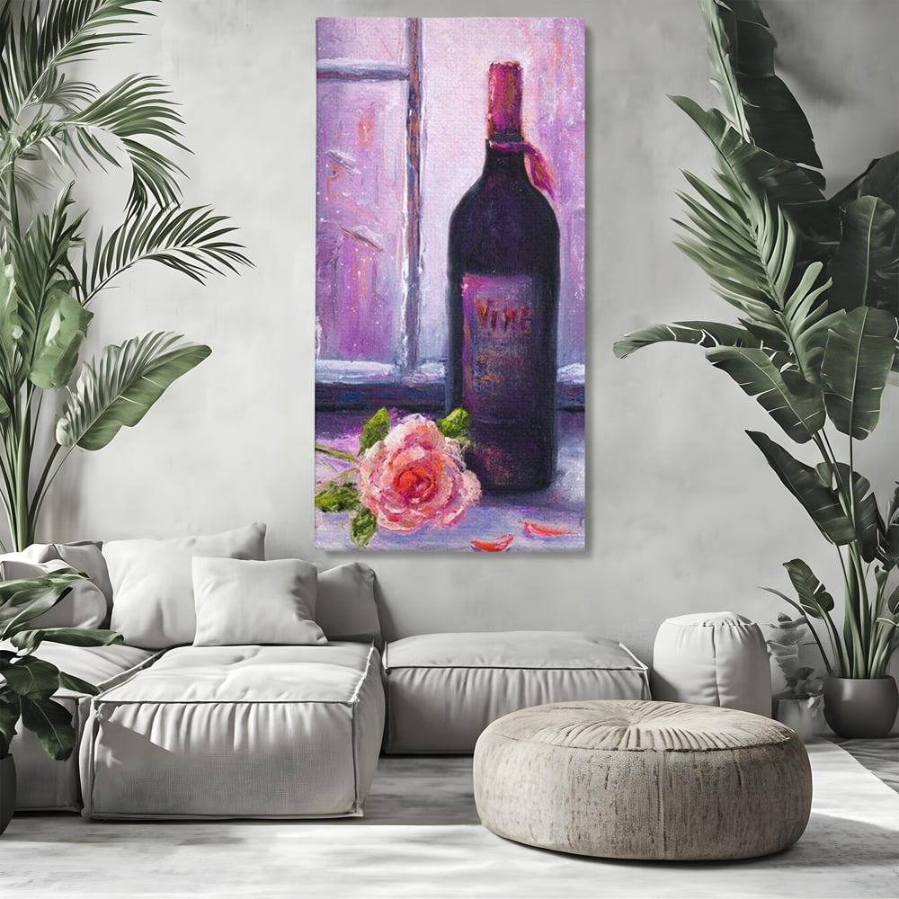 Leinwand Wandkunst Canvas Premium, LuxCanva® N1065, Ein romantischer Abend, Rose, Blume, Blütenblätter, Glas, Wein, Fenster, Fenster, Parfüm, Atmosphäre, Kneipe, Lounge, Bar, Restaurant, Küche