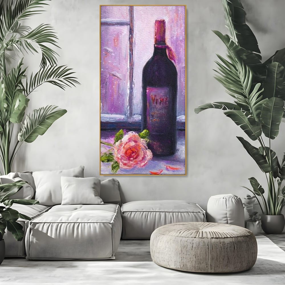 Leinwand Wandkunst Canvas Premium, LuxCanva® N1065, Ein romantischer Abend, Rose, Blume, Blütenblätter, Glas, Wein, Fenster, Fenster, Parfüm, Atmosphäre, Kneipe, Lounge, Bar, Restaurant, Küche