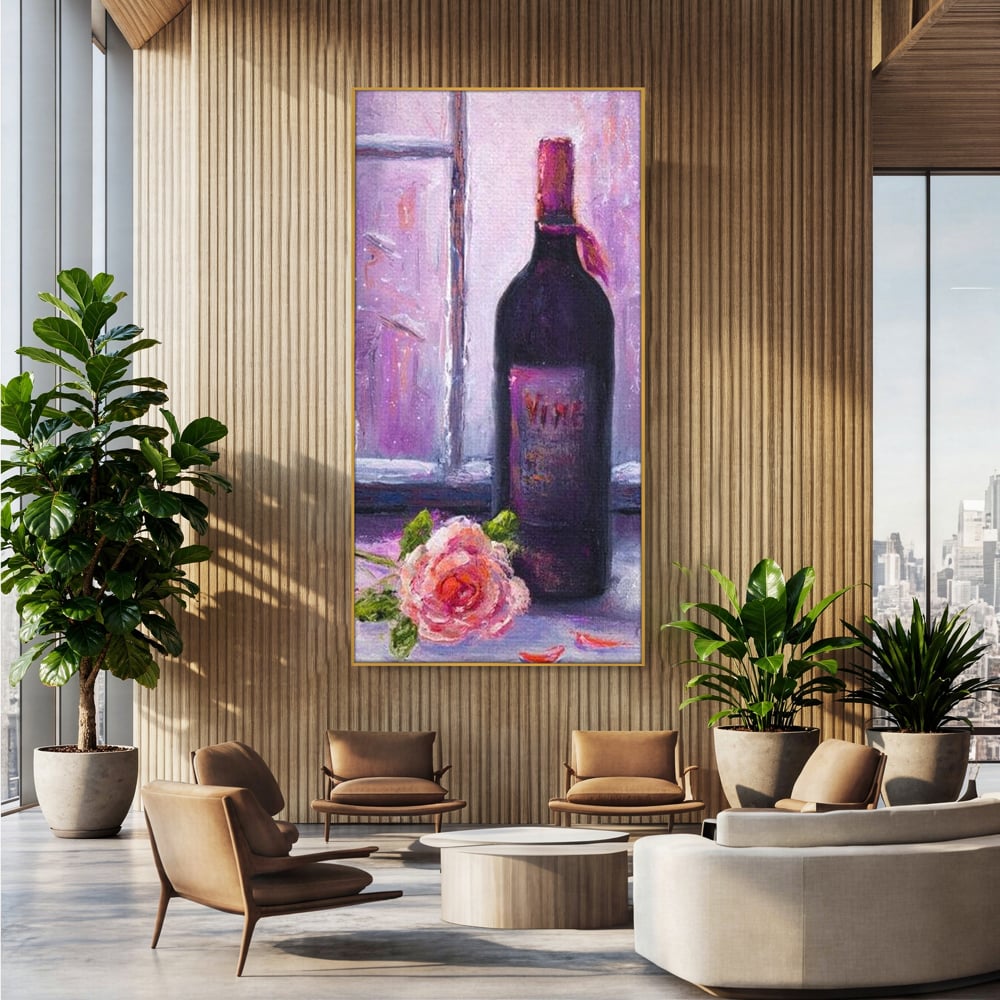 Leinwand Wandkunst Canvas Premium, LuxCanva® N1065, Ein romantischer Abend, Rose, Blume, Blütenblätter, Glas, Wein, Fenster, Fenster, Parfüm, Atmosphäre, Kneipe, Lounge, Bar, Restaurant, Küche
