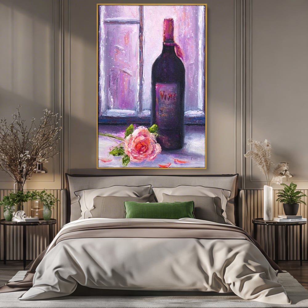 Leinwand Wandkunst Canvas Premium, LuxCanva® N1065, Ein romantischer Abend, Rose, Blume, Blütenblätter, Glas, Wein, Fenster, Fenster, Parfüm, Atmosphäre, Kneipe, Lounge, Bar, Restaurant, Küche