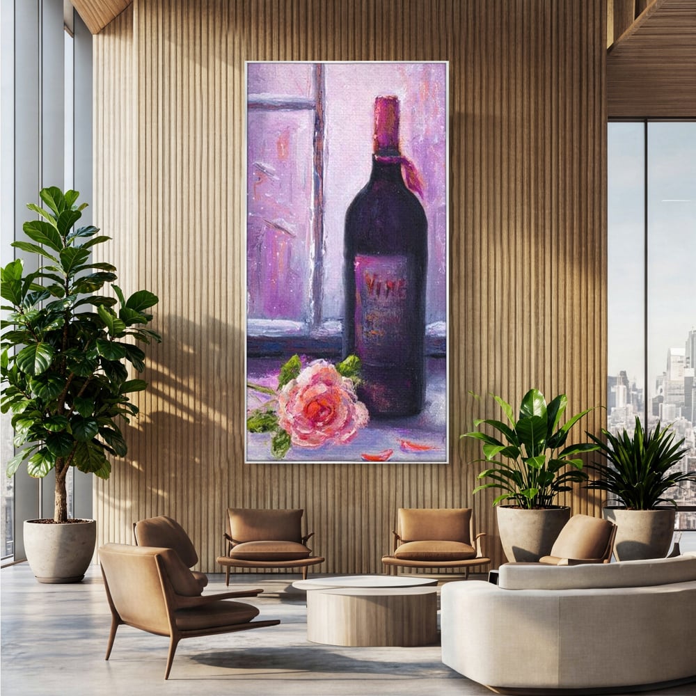 Leinwand Wandkunst Canvas Premium, LuxCanva® N1065, Ein romantischer Abend, Rose, Blume, Blütenblätter, Glas, Wein, Fenster, Fenster, Parfüm, Atmosphäre, Kneipe, Lounge, Bar, Restaurant, Küche