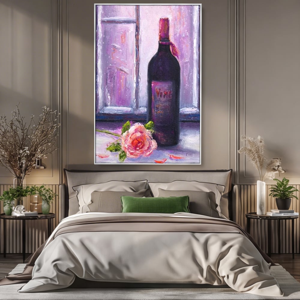 Leinwand Wandkunst Canvas Premium, LuxCanva® N1065, Ein romantischer Abend, Rose, Blume, Blütenblätter, Glas, Wein, Fenster, Fenster, Parfüm, Atmosphäre, Kneipe, Lounge, Bar, Restaurant, Küche