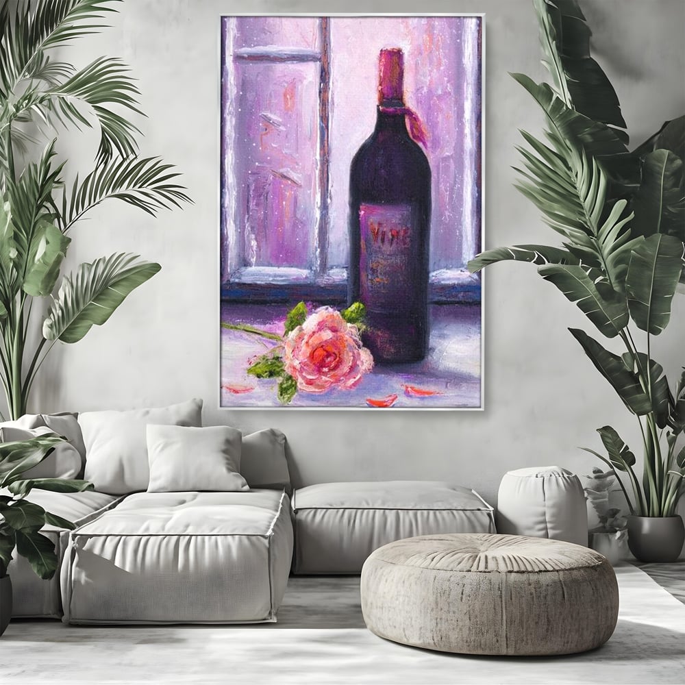 Leinwand Wandkunst Canvas Premium, LuxCanva® N1065, Ein romantischer Abend, Rose, Blume, Blütenblätter, Glas, Wein, Fenster, Fenster, Parfüm, Atmosphäre, Kneipe, Lounge, Bar, Restaurant, Küche