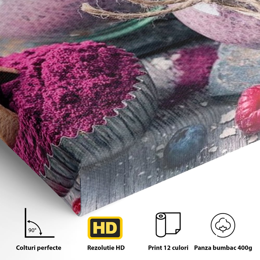 Premium-Leinwandbilder, LuxCanva® N1066, Beerengenuss, Dessert, Früchte, Samen, Chia, Himbeere, Heidelbeere, Brombeere, süß, gesund, natürlich, Restaurant, Küche