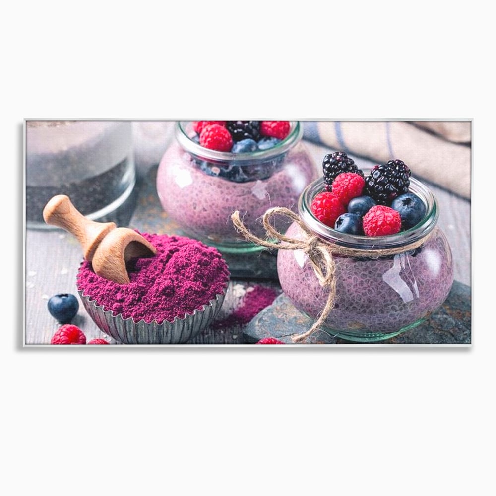 Premium-Leinwandbilder, LuxCanva® N1066, Beerengenuss, Dessert, Früchte, Samen, Chia, Himbeere, Heidelbeere, Brombeere, süß, gesund, natürlich, Restaurant, Küche
