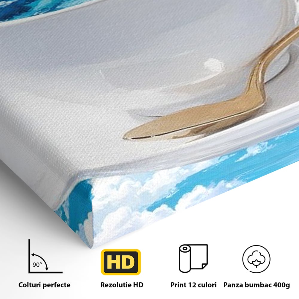 Tablou Canvas Premium, LuxCanva® N1067, Cafea printre Nori, Ceasca, Espresso, Nori, Cer Senin, Dimineata, Relaxare, Paradis, Cafenea, Pub, Lounge, Bar, Restaurant, Bucatarie