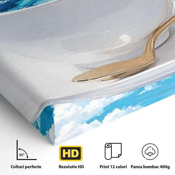Tablou Canvas Premium, LuxCanva® N1067, Cafea printre Nori, Ceasca, Espresso, Nori, Cer Senin, Dimineata, Relaxare, Paradis, Cafenea, Pub, Lounge, Bar, Restaurant, Bucatarie