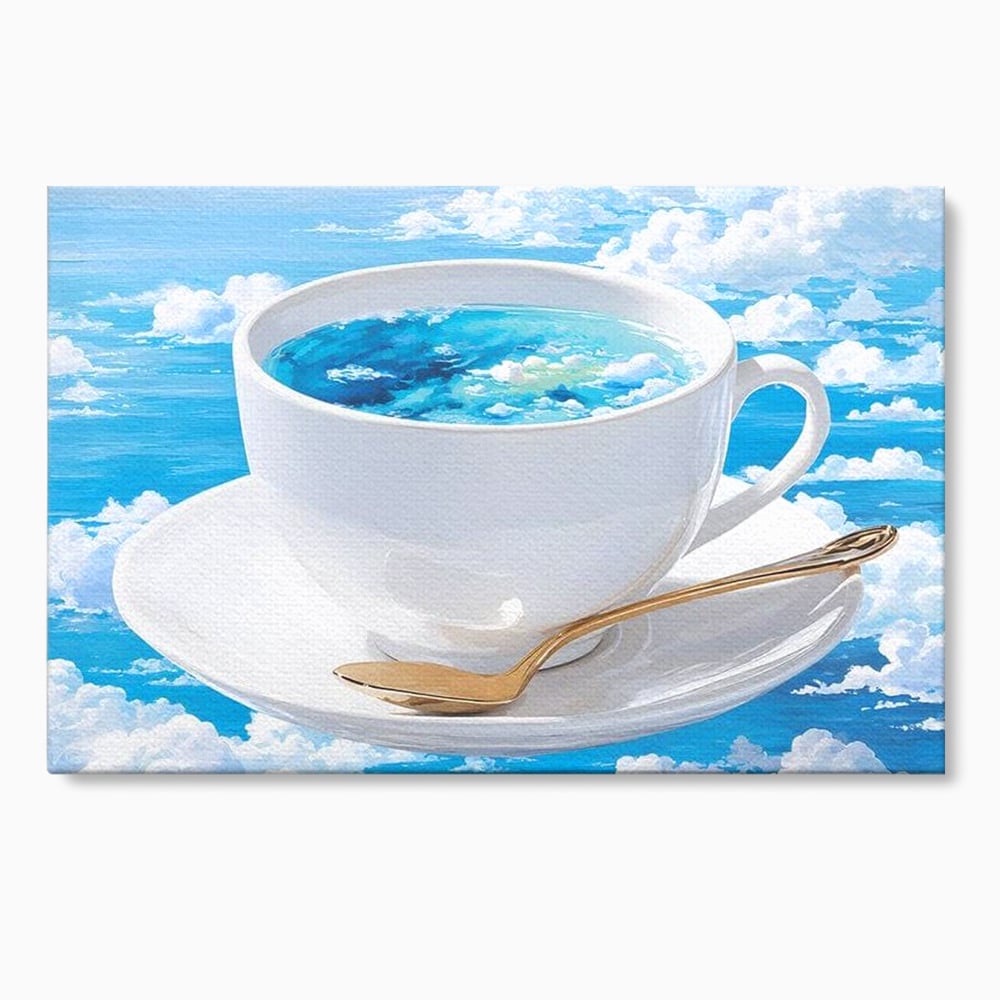 Tablou Canvas Premium, LuxCanva® N1067, Cafea printre Nori, Ceasca, Espresso, Nori, Cer Senin, Dimineata, Relaxare, Paradis, Cafenea, Pub, Lounge, Bar, Restaurant, Bucatarie