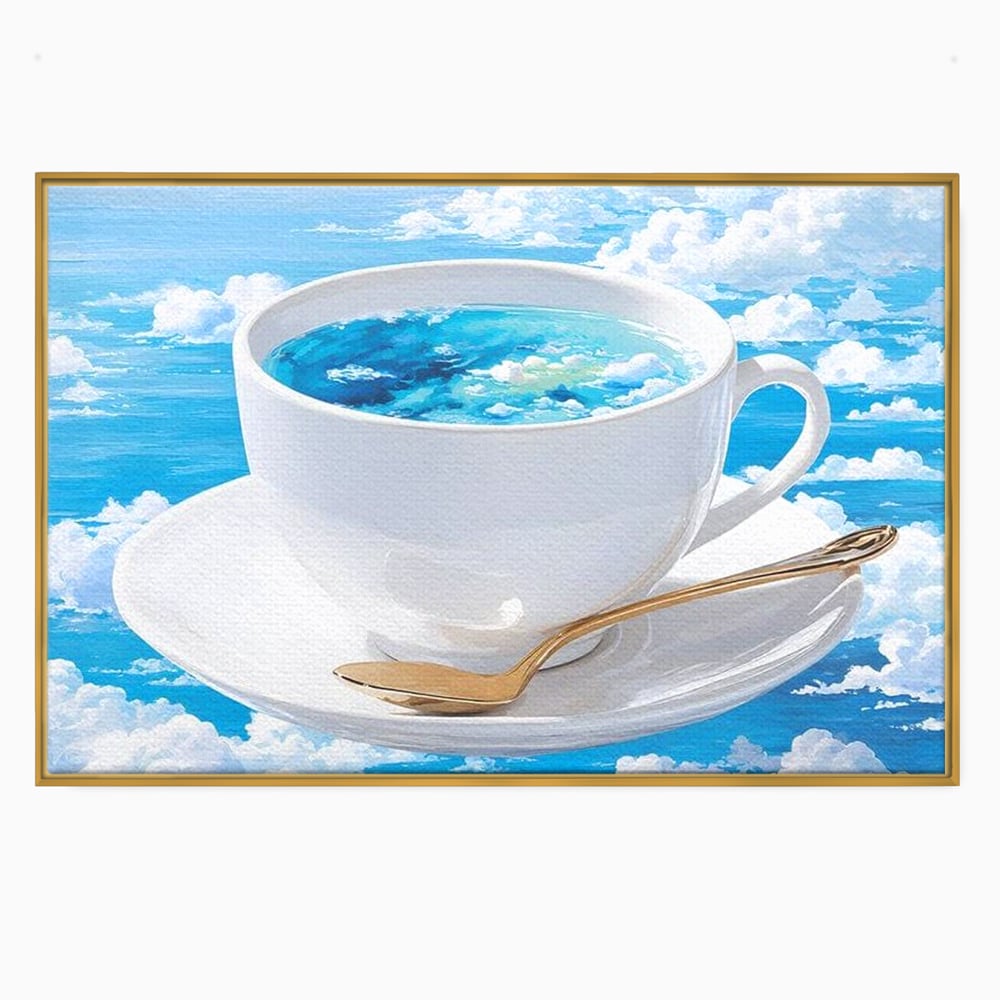 Tablou Canvas Premium, LuxCanva® N1067, Cafea printre Nori, Ceasca, Espresso, Nori, Cer Senin, Dimineata, Relaxare, Paradis, Cafenea, Pub, Lounge, Bar, Restaurant, Bucatarie