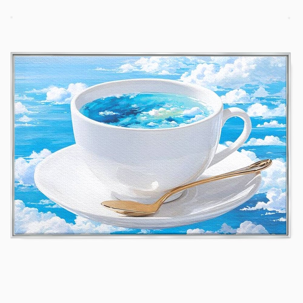 Tablou Canvas Premium, LuxCanva® N1067, Cafea printre Nori, Ceasca, Espresso, Nori, Cer Senin, Dimineata, Relaxare, Paradis, Cafenea, Pub, Lounge, Bar, Restaurant, Bucatarie