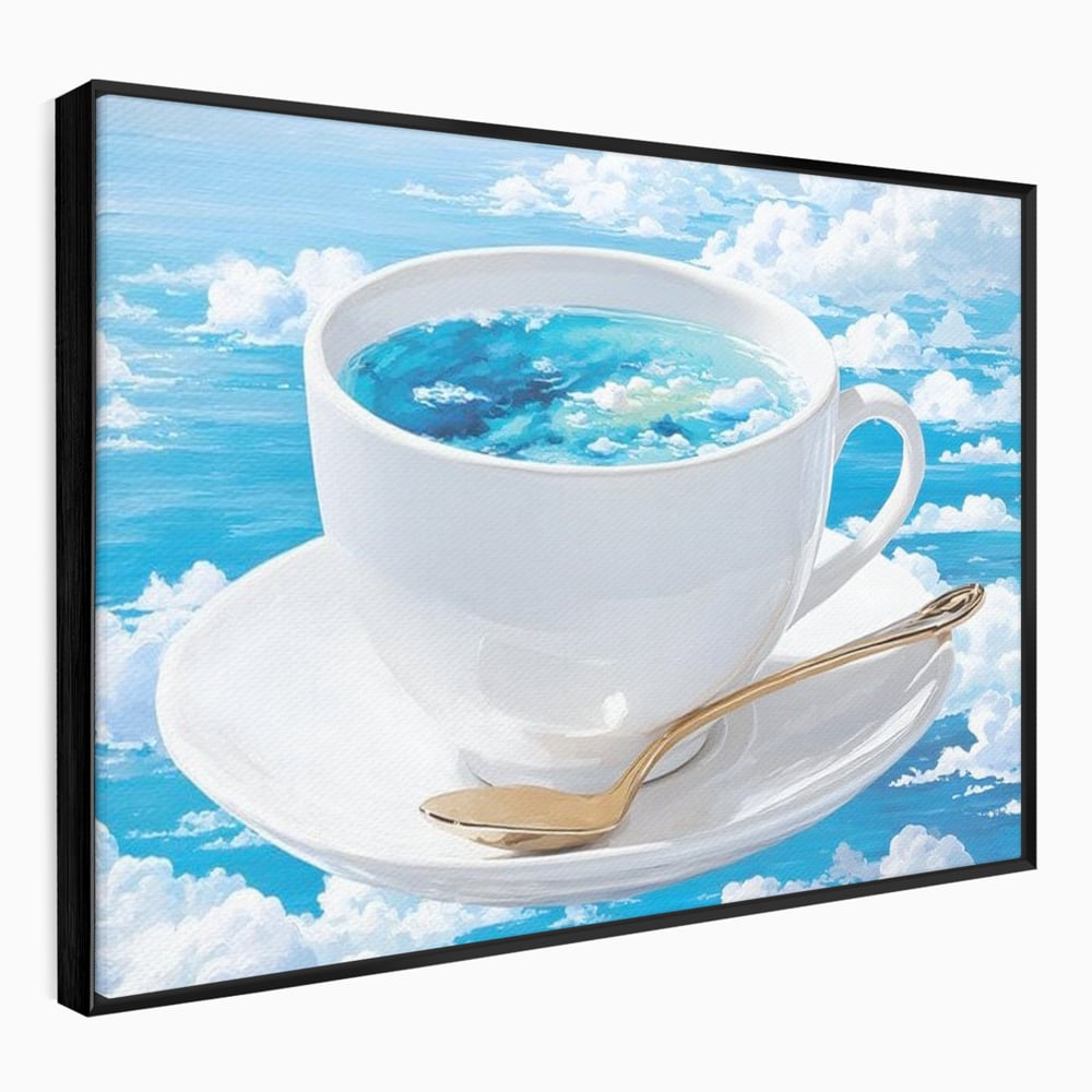 Tablou Canvas Premium, LuxCanva® N1067, Cafea printre Nori, Ceasca, Espresso, Nori, Cer Senin, Dimineata, Relaxare, Paradis, Cafenea, Pub, Lounge, Bar, Restaurant, Bucatarie