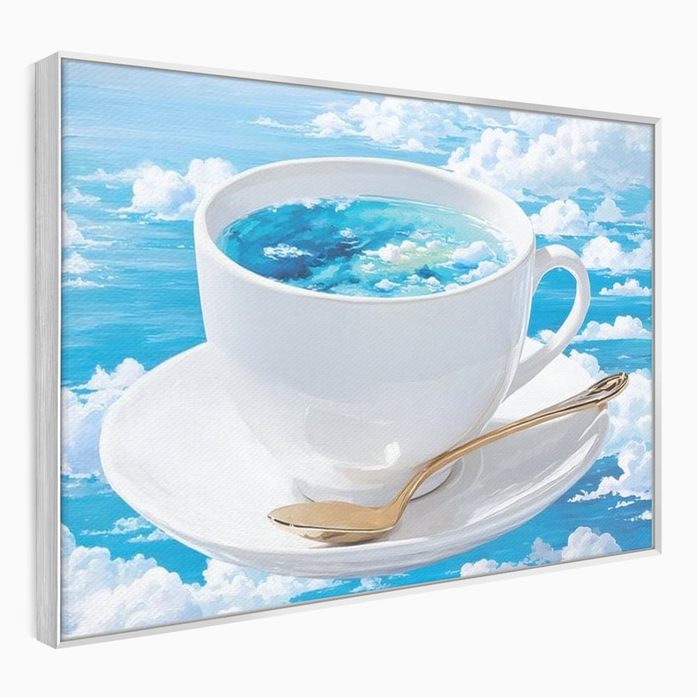 Tablou Canvas Premium, LuxCanva® N1067, Cafea printre Nori, Ceasca, Espresso, Nori, Cer Senin, Dimineata, Relaxare, Paradis, Cafenea, Pub, Lounge, Bar, Restaurant, Bucatarie