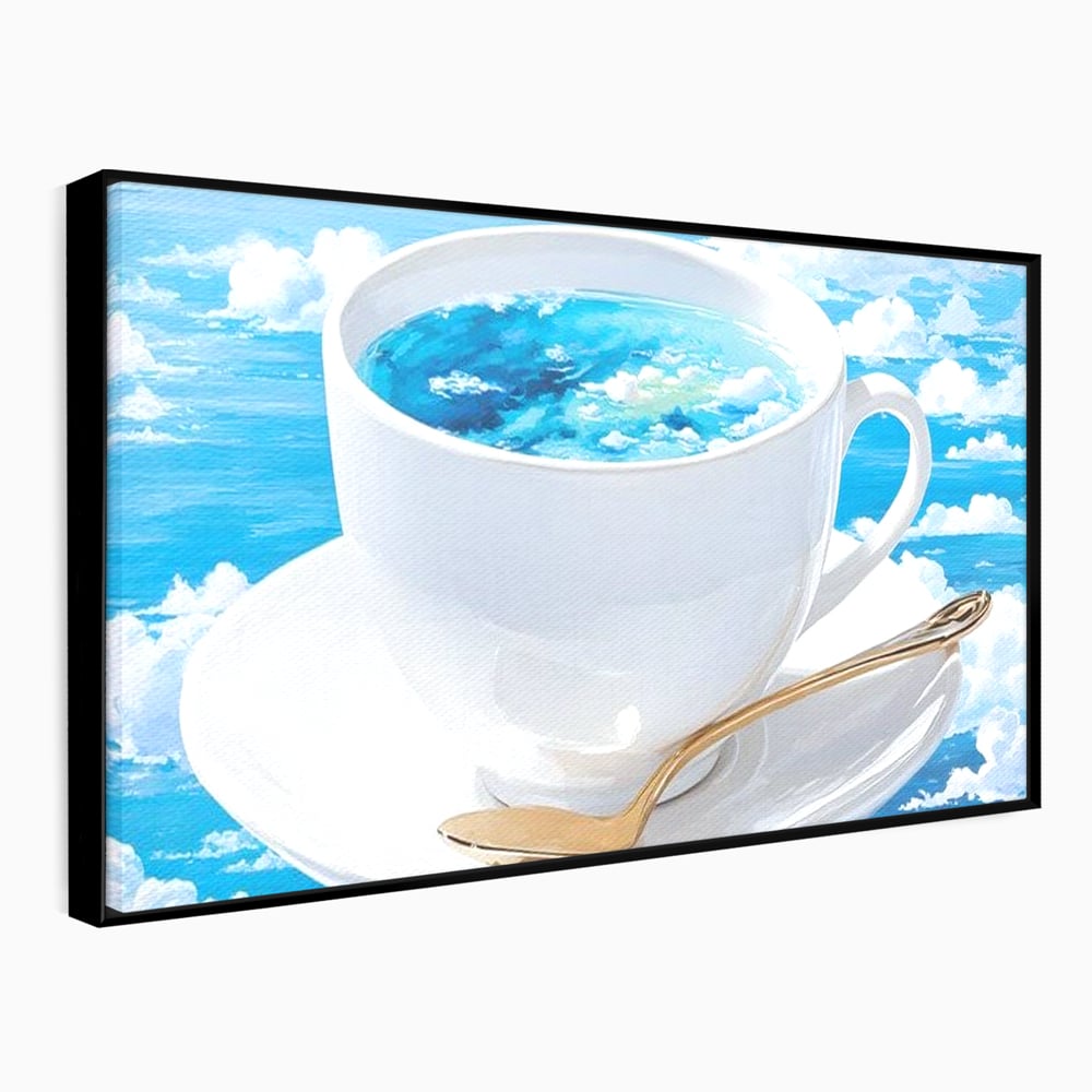 Tablou Canvas Premium, LuxCanva® N1067, Cafea printre Nori, Ceasca, Espresso, Nori, Cer Senin, Dimineata, Relaxare, Paradis, Cafenea, Pub, Lounge, Bar, Restaurant, Bucatarie