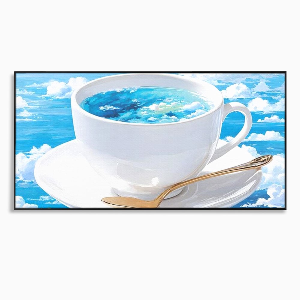 Tablou Canvas Premium, LuxCanva® N1067, Cafea printre Nori, Ceasca, Espresso, Nori, Cer Senin, Dimineata, Relaxare, Paradis, Cafenea, Pub, Lounge, Bar, Restaurant, Bucatarie