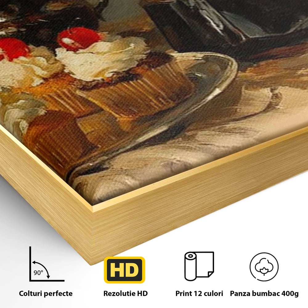 Tablou Canvas Premium, LuxCanva® N1068, Pauza Dulce, Briose, Frisca, Cirese, Desert, Cafea, Espresso, Rustic, Vintage, Cafenea, Pub, Lounge, Bar, Restaurant, Bucatarie
