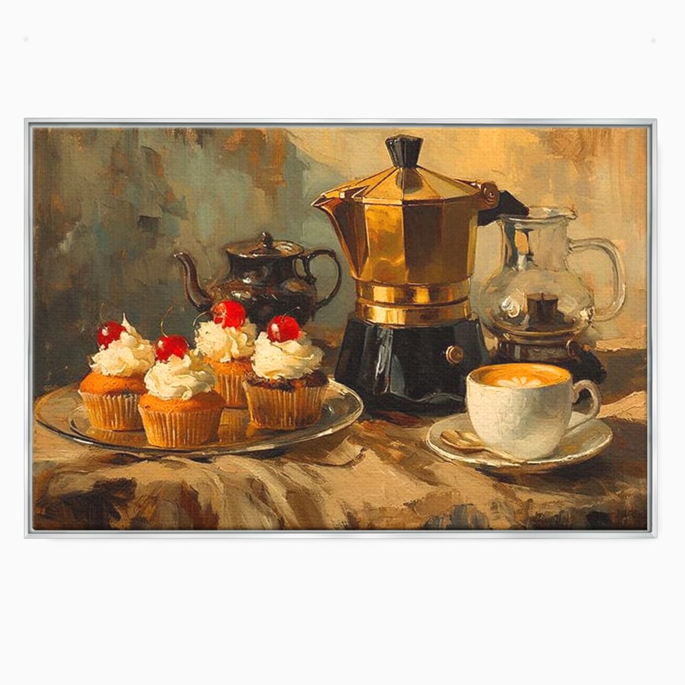 Tablou Canvas Premium, LuxCanva® N1068, Pauza Dulce, Briose, Frisca, Cirese, Desert, Cafea, Espresso, Rustic, Vintage, Cafenea, Pub, Lounge, Bar, Restaurant, Bucatarie