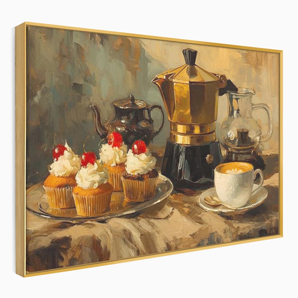 Tablou Canvas Premium, LuxCanva® N1068, Pauza Dulce, Briose, Frisca, Cirese, Desert, Cafea, Espresso, Rustic, Vintage, Cafenea, Pub, Lounge, Bar, Restaurant, Bucatarie