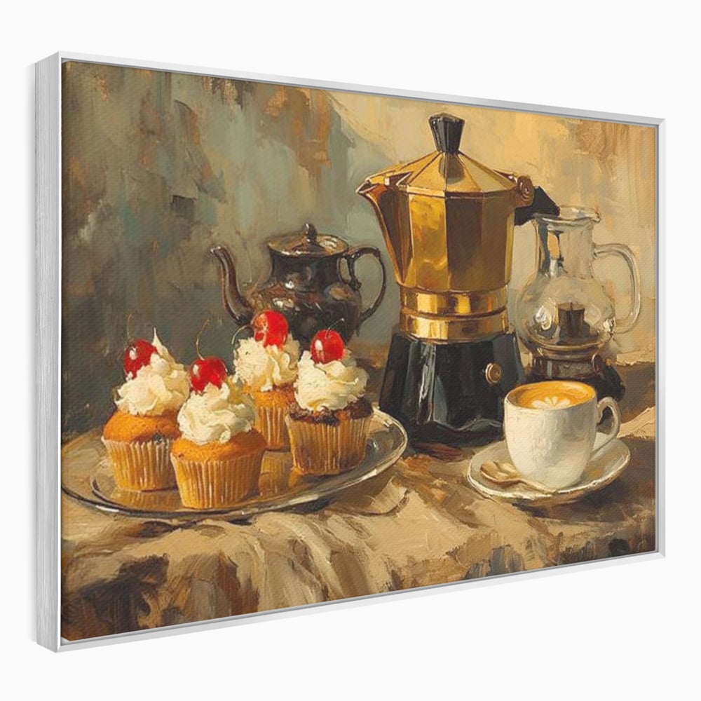 Tablou Canvas Premium, LuxCanva® N1068, Pauza Dulce, Briose, Frisca, Cirese, Desert, Cafea, Espresso, Rustic, Vintage, Cafenea, Pub, Lounge, Bar, Restaurant, Bucatarie
