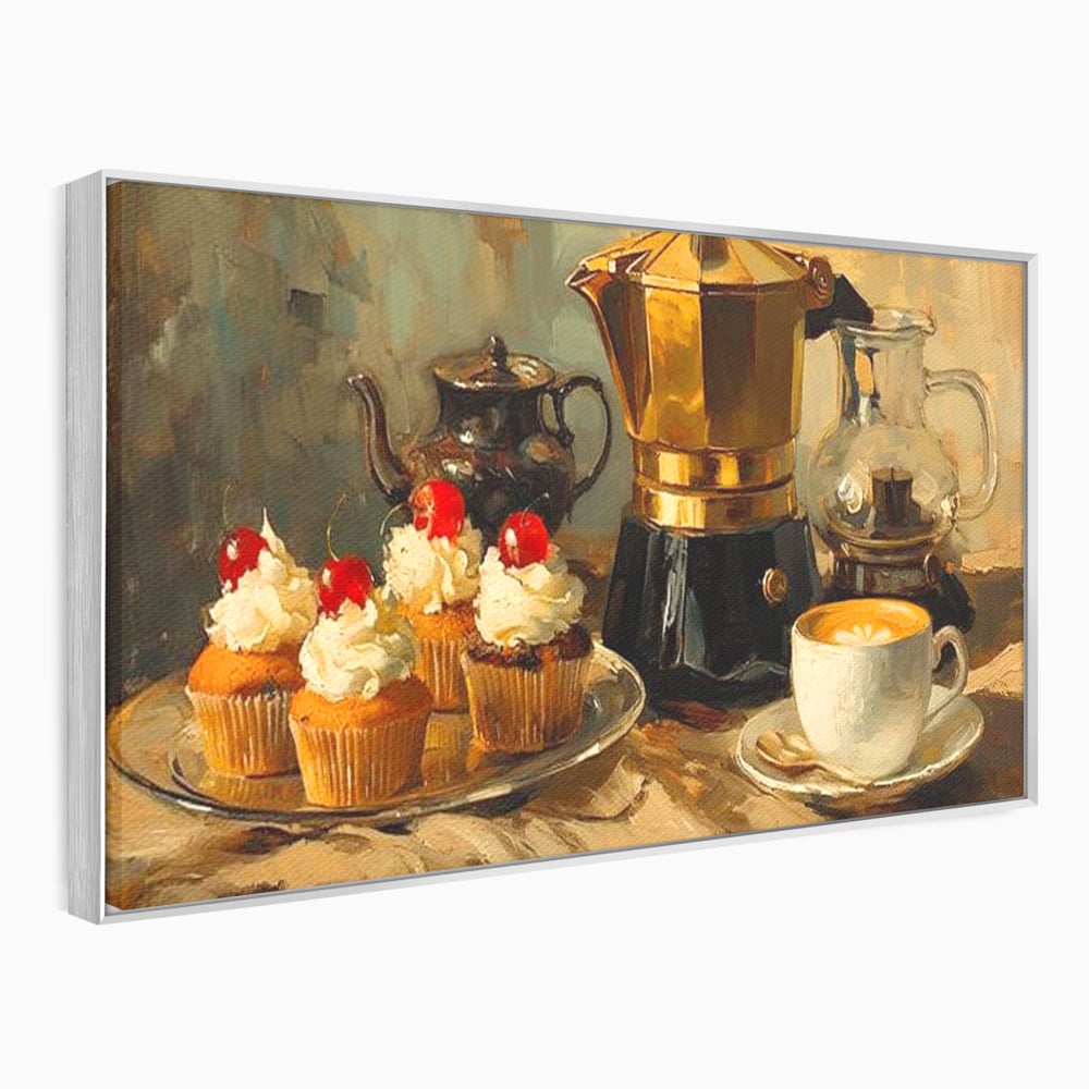 Tablou Canvas Premium, LuxCanva® N1068, Pauza Dulce, Briose, Frisca, Cirese, Desert, Cafea, Espresso, Rustic, Vintage, Cafenea, Pub, Lounge, Bar, Restaurant, Bucatarie