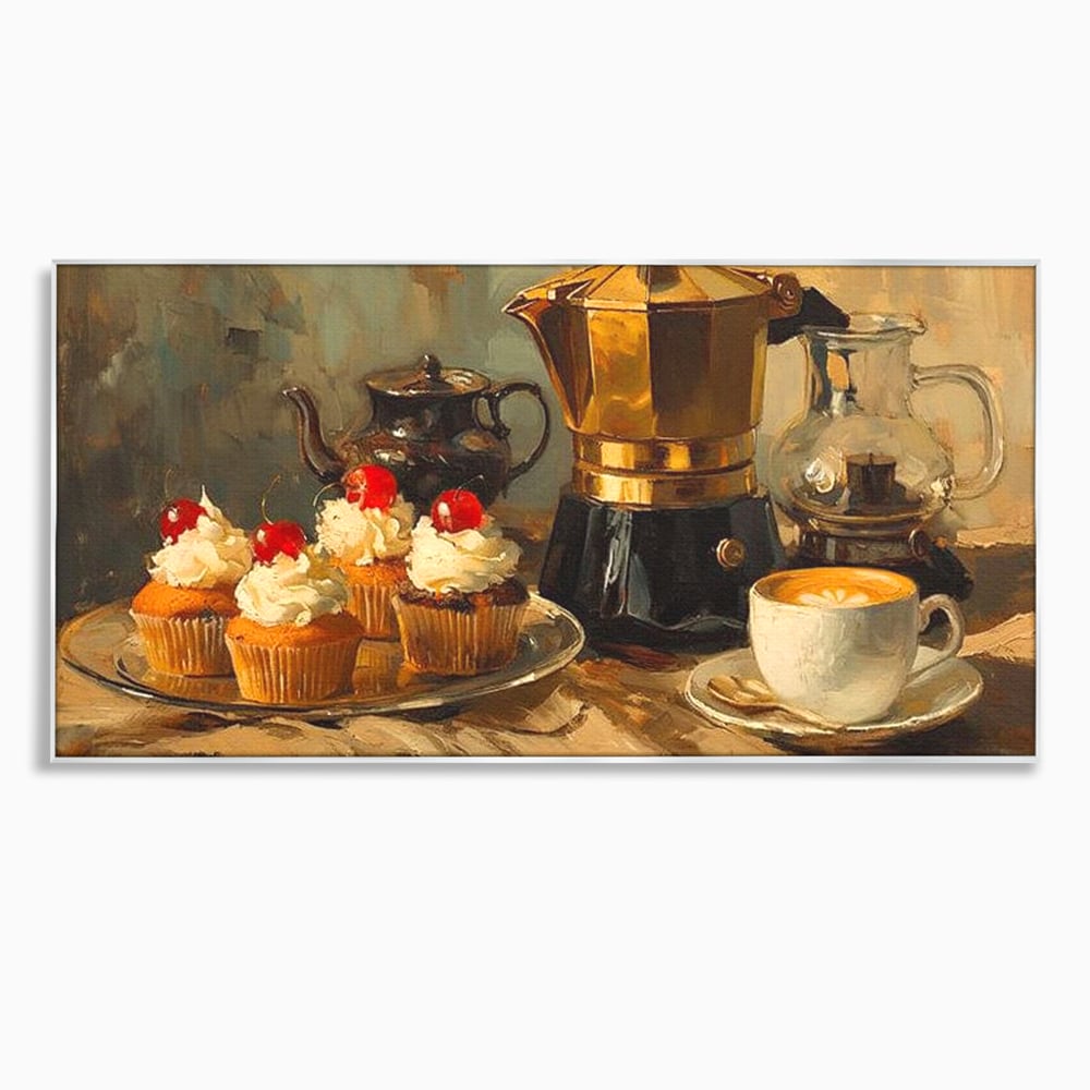 Tablou Canvas Premium, LuxCanva® N1068, Pauza Dulce, Briose, Frisca, Cirese, Desert, Cafea, Espresso, Rustic, Vintage, Cafenea, Pub, Lounge, Bar, Restaurant, Bucatarie