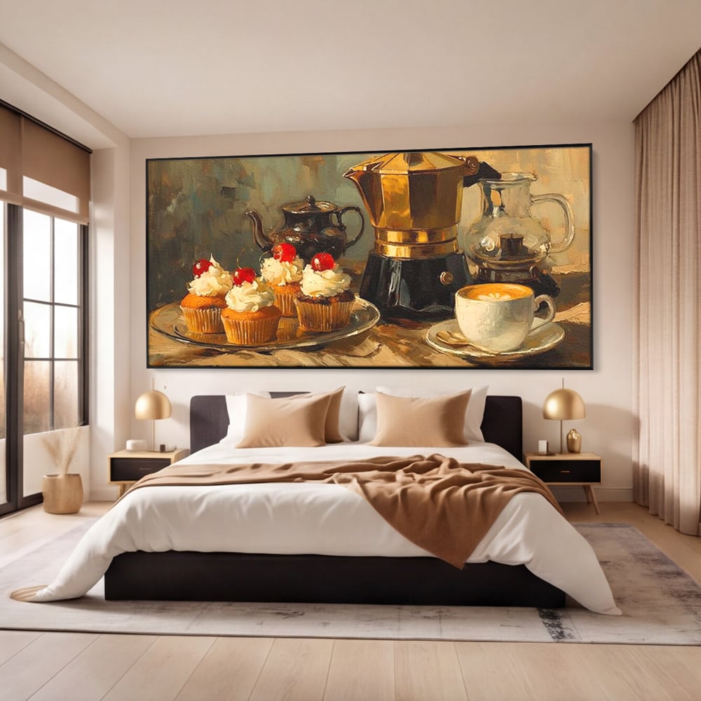 Tablou Canvas Premium, LuxCanva® N1068, Pauza Dulce, Briose, Frisca, Cirese, Desert, Cafea, Espresso, Rustic, Vintage, Cafenea, Pub, Lounge, Bar, Restaurant, Bucatarie