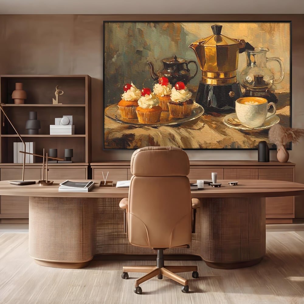 Tablou Canvas Premium, LuxCanva® N1068, Pauza Dulce, Briose, Frisca, Cirese, Desert, Cafea, Espresso, Rustic, Vintage, Cafenea, Pub, Lounge, Bar, Restaurant, Bucatarie