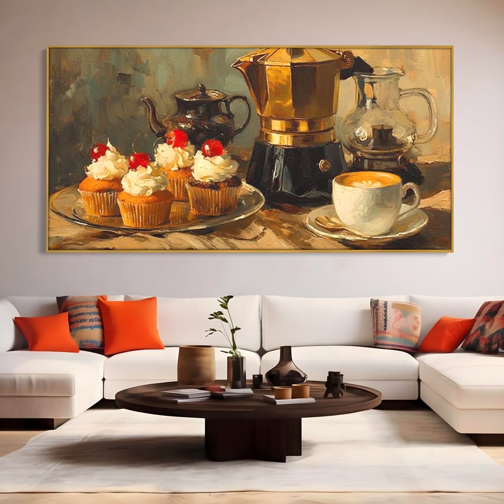Tablou Canvas Premium, LuxCanva® N1068, Pauza Dulce, Briose, Frisca, Cirese, Desert, Cafea, Espresso, Rustic, Vintage, Cafenea, Pub, Lounge, Bar, Restaurant, Bucatarie