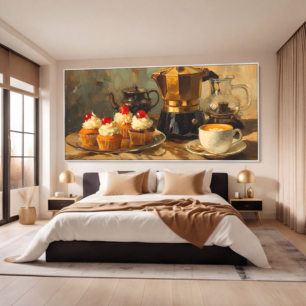 Tablou Canvas Premium, LuxCanva® N1068, Pauza Dulce, Briose, Frisca, Cirese, Desert, Cafea, Espresso, Rustic, Vintage, Cafenea, Pub, Lounge, Bar, Restaurant, Bucatarie