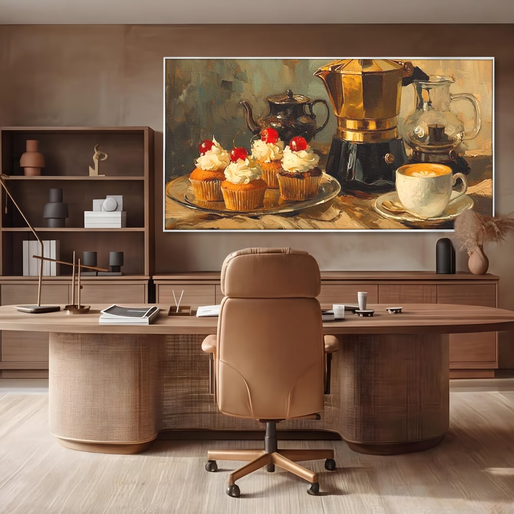 Tablou Canvas Premium, LuxCanva® N1068, Pauza Dulce, Briose, Frisca, Cirese, Desert, Cafea, Espresso, Rustic, Vintage, Cafenea, Pub, Lounge, Bar, Restaurant, Bucatarie