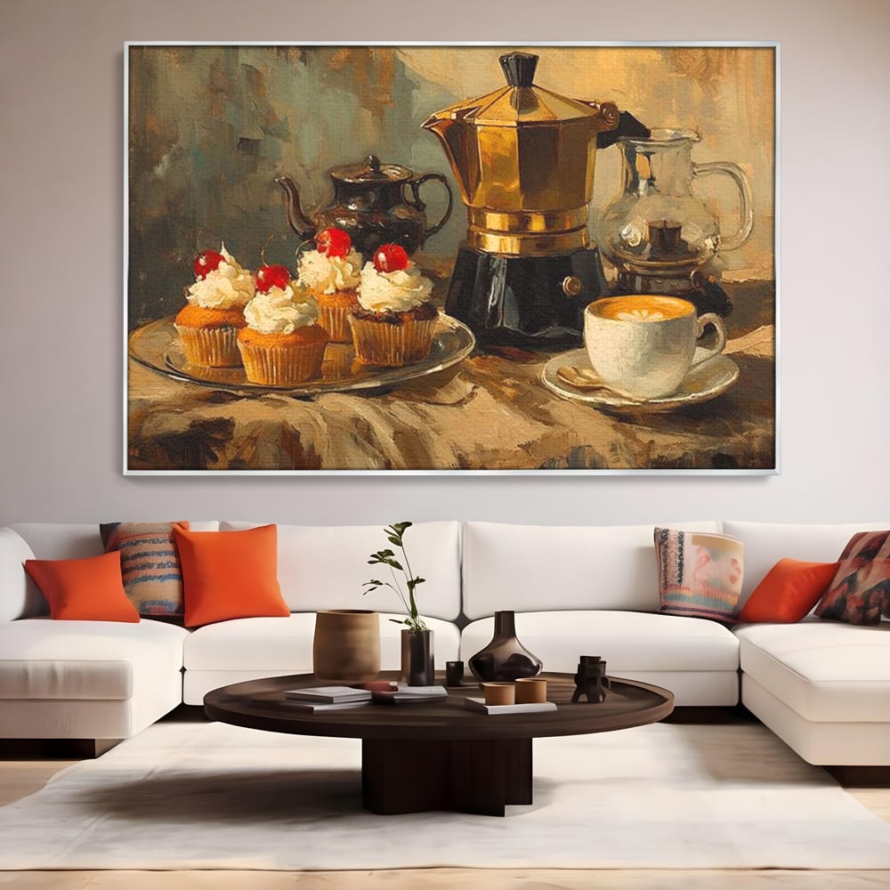 Tablou Canvas Premium, LuxCanva® N1068, Pauza Dulce, Briose, Frisca, Cirese, Desert, Cafea, Espresso, Rustic, Vintage, Cafenea, Pub, Lounge, Bar, Restaurant, Bucatarie
