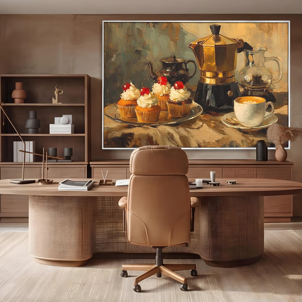 Tablou Canvas Premium, LuxCanva® N1068, Pauza Dulce, Briose, Frisca, Cirese, Desert, Cafea, Espresso, Rustic, Vintage, Cafenea, Pub, Lounge, Bar, Restaurant, Bucatarie