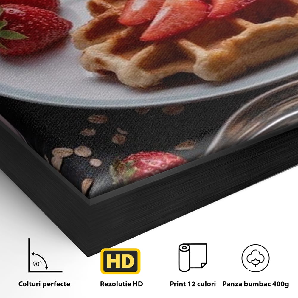 Tablou Canvas Premium, LuxCanva® N1070, Ritualul Dulce, Vafa, Capsuni, Gem, Milkshake, Briosa, Migdale, Rasfat, Mic Dejun, Gustare, Restaurant, Bucatarie