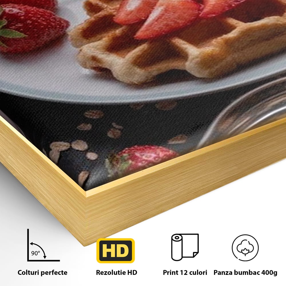 Tablou Canvas Premium, LuxCanva® N1070, Ritualul Dulce, Vafa, Capsuni, Gem, Milkshake, Briosa, Migdale, Rasfat, Mic Dejun, Gustare, Restaurant, Bucatarie