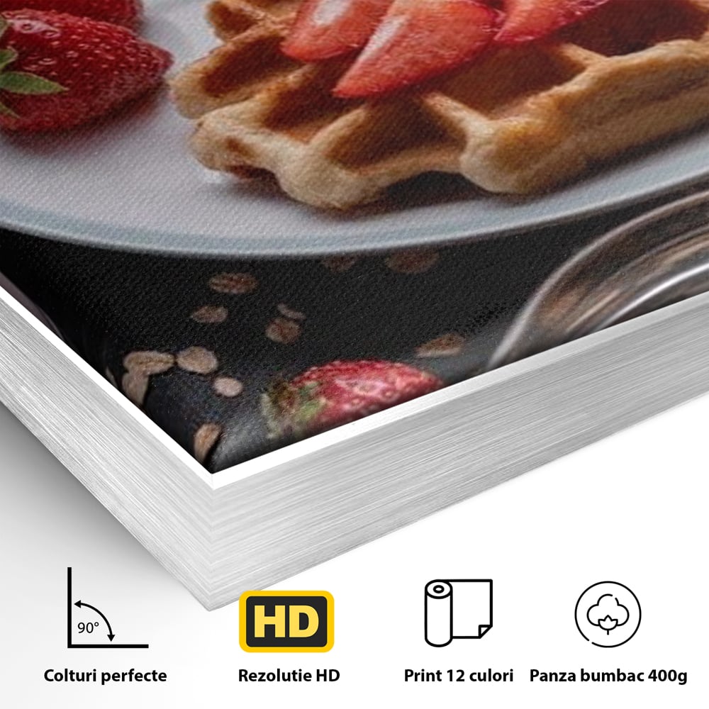 Tablou Canvas Premium, LuxCanva® N1070, Ritualul Dulce, Vafa, Capsuni, Gem, Milkshake, Briosa, Migdale, Rasfat, Mic Dejun, Gustare, Restaurant, Bucatarie