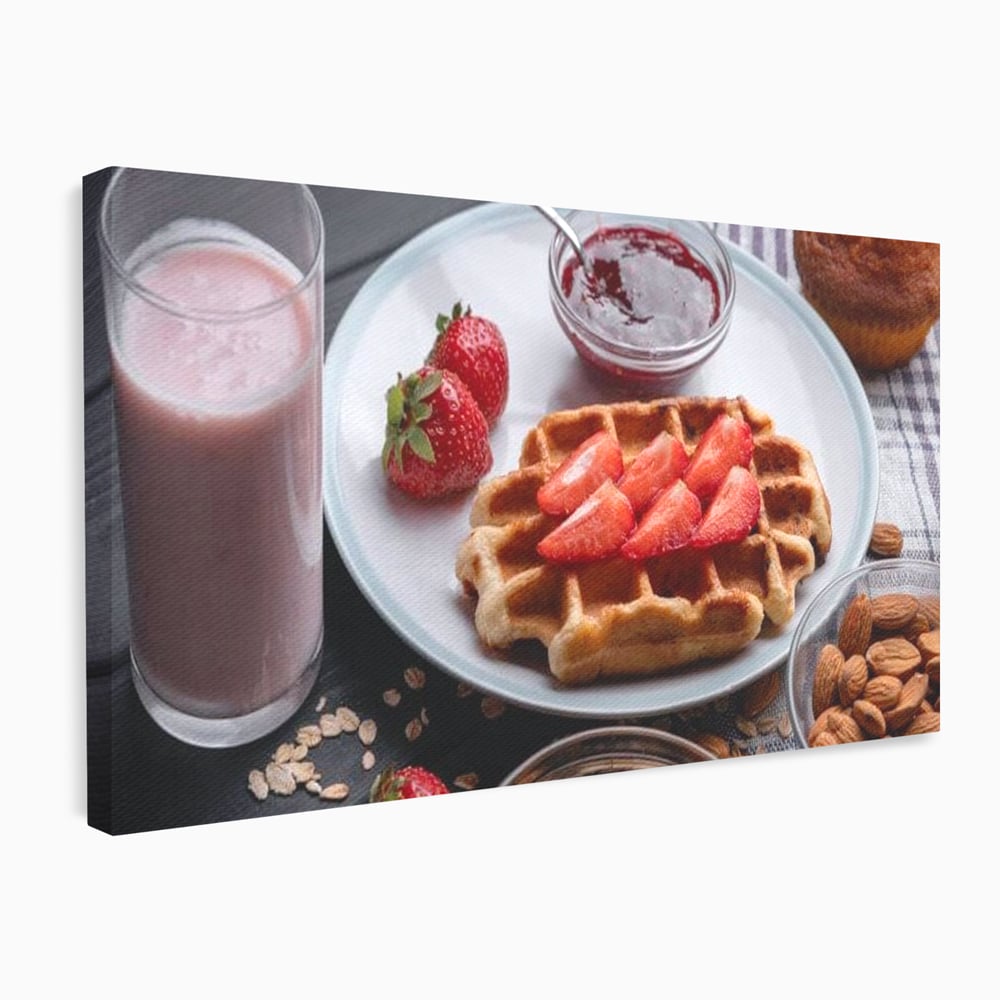 Tablou Canvas Premium, LuxCanva® N1070, Ritualul Dulce, Vafa, Capsuni, Gem, Milkshake, Briosa, Migdale, Rasfat, Mic Dejun, Gustare, Restaurant, Bucatarie