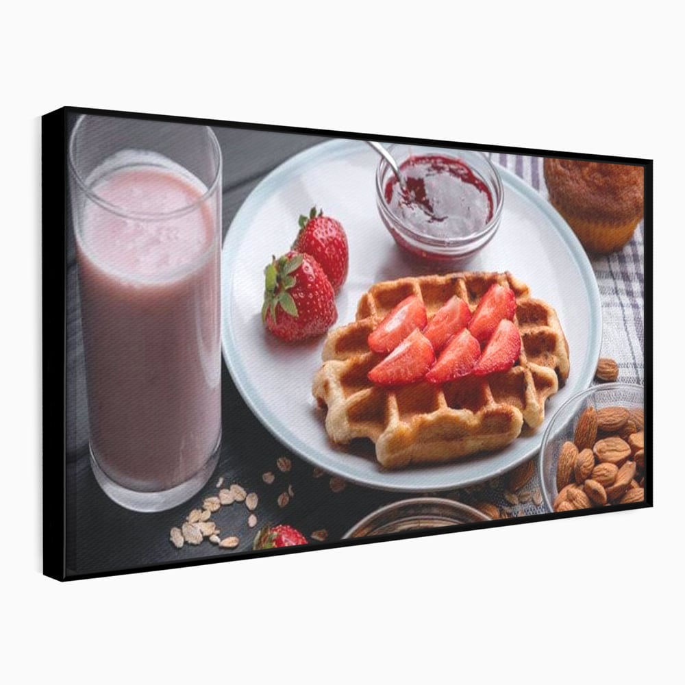 Tablou Canvas Premium, LuxCanva® N1070, Ritualul Dulce, Vafa, Capsuni, Gem, Milkshake, Briosa, Migdale, Rasfat, Mic Dejun, Gustare, Restaurant, Bucatarie