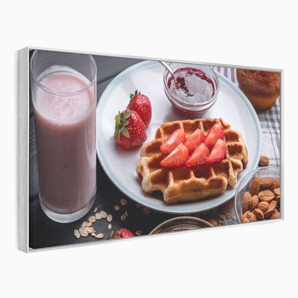 Tablou Canvas Premium, LuxCanva® N1070, Ritualul Dulce, Vafa, Capsuni, Gem, Milkshake, Briosa, Migdale, Rasfat, Mic Dejun, Gustare, Restaurant, Bucatarie