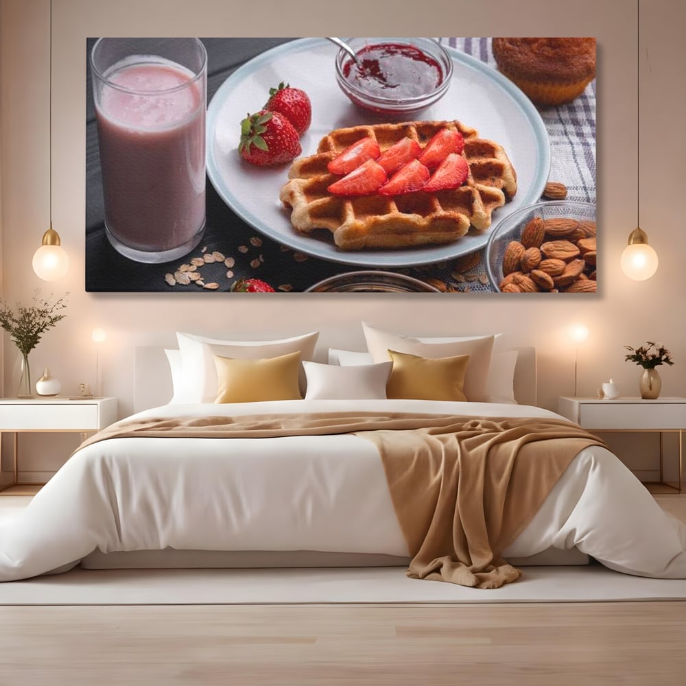 Tablou Canvas Premium, LuxCanva® N1070, Ritualul Dulce, Vafa, Capsuni, Gem, Milkshake, Briosa, Migdale, Rasfat, Mic Dejun, Gustare, Restaurant, Bucatarie