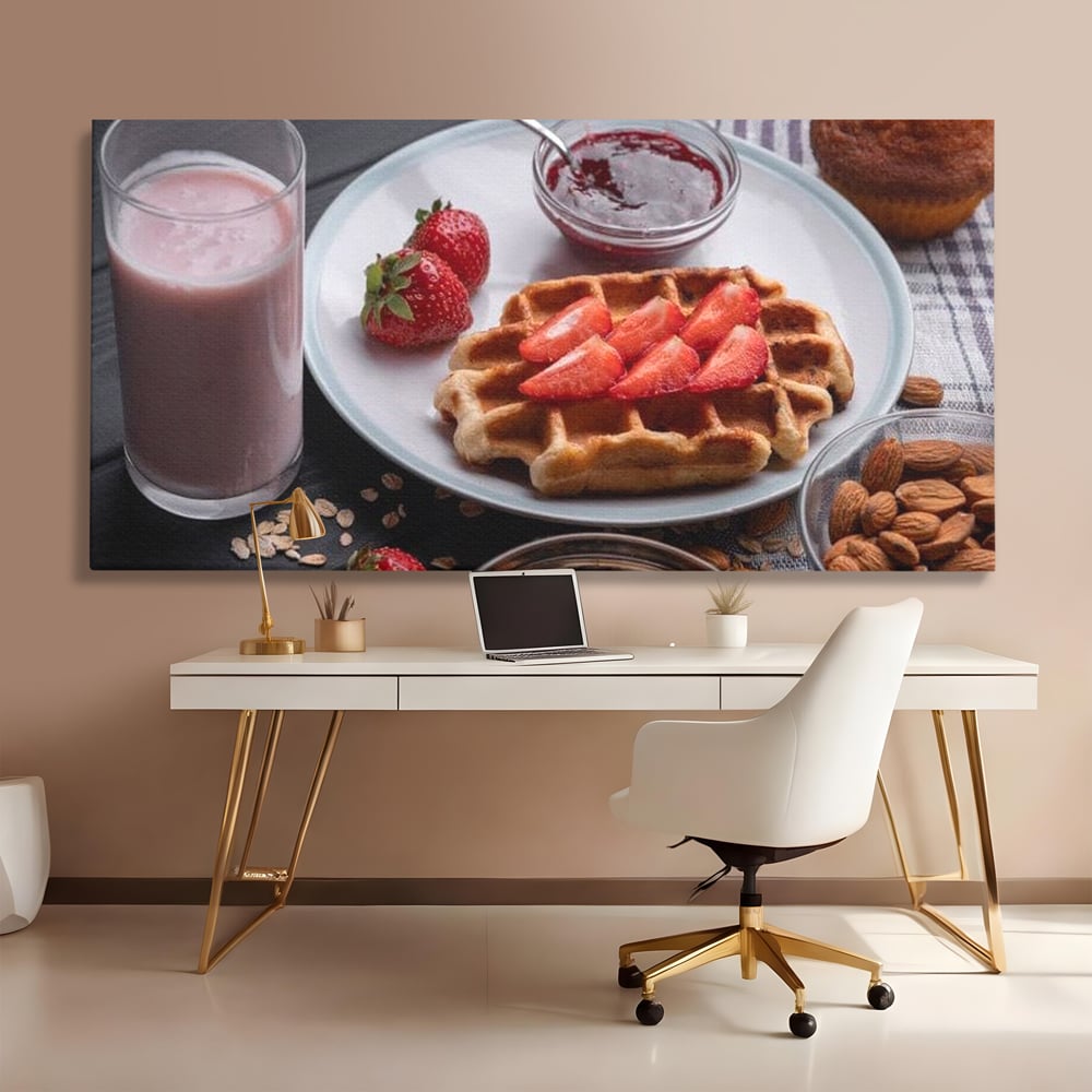 Tablou Canvas Premium, LuxCanva® N1070, Ritualul Dulce, Vafa, Capsuni, Gem, Milkshake, Briosa, Migdale, Rasfat, Mic Dejun, Gustare, Restaurant, Bucatarie