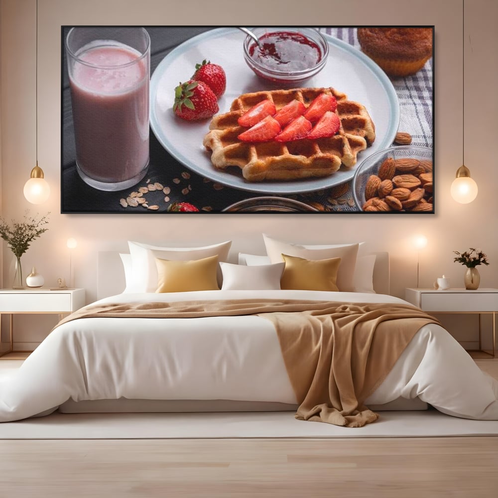 Tablou Canvas Premium, LuxCanva® N1070, Ritualul Dulce, Vafa, Capsuni, Gem, Milkshake, Briosa, Migdale, Rasfat, Mic Dejun, Gustare, Restaurant, Bucatarie
