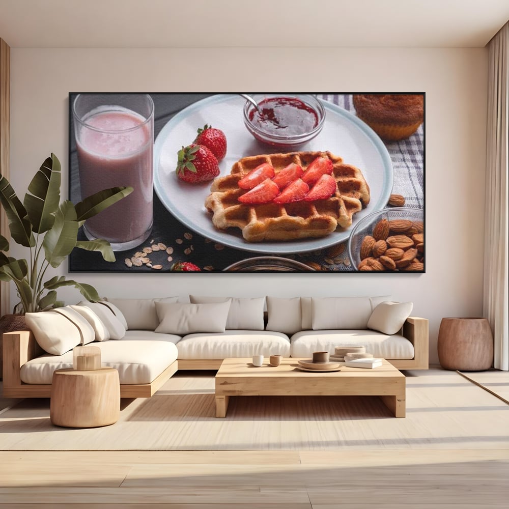 Tablou Canvas Premium, LuxCanva® N1070, Ritualul Dulce, Vafa, Capsuni, Gem, Milkshake, Briosa, Migdale, Rasfat, Mic Dejun, Gustare, Restaurant, Bucatarie
