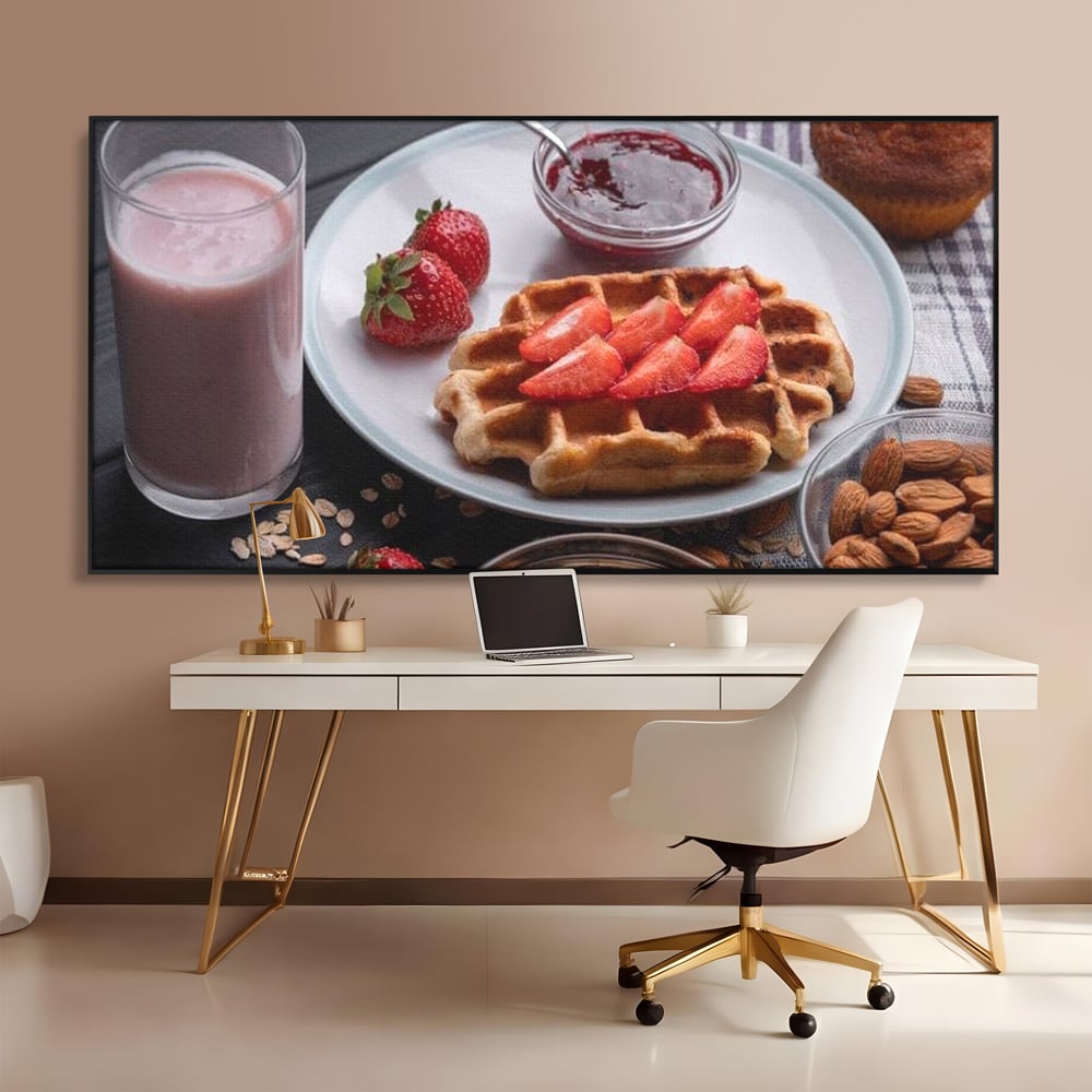 Tablou Canvas Premium, LuxCanva® N1070, Ritualul Dulce, Vafa, Capsuni, Gem, Milkshake, Briosa, Migdale, Rasfat, Mic Dejun, Gustare, Restaurant, Bucatarie